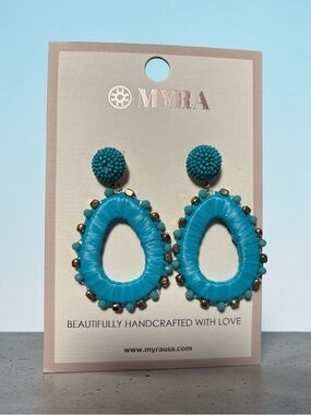Myra Bright Turquoise & Gold Teardrop Beaded Earrings